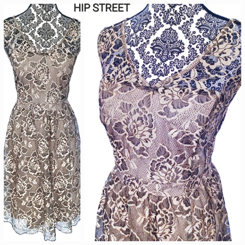 AMERICAN RAG Sleeveless Gold & Black Stretch Lace Party Dress 0X